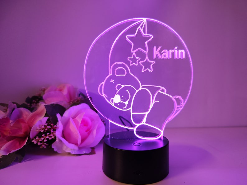 Personalized kids and baby night light/sleep light with teddy bear and stars design image 3