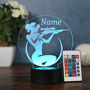 Lampe chasseresse personnalisable, cadeau pour tireuses et chasseresses pour club de chasse ou club de tir