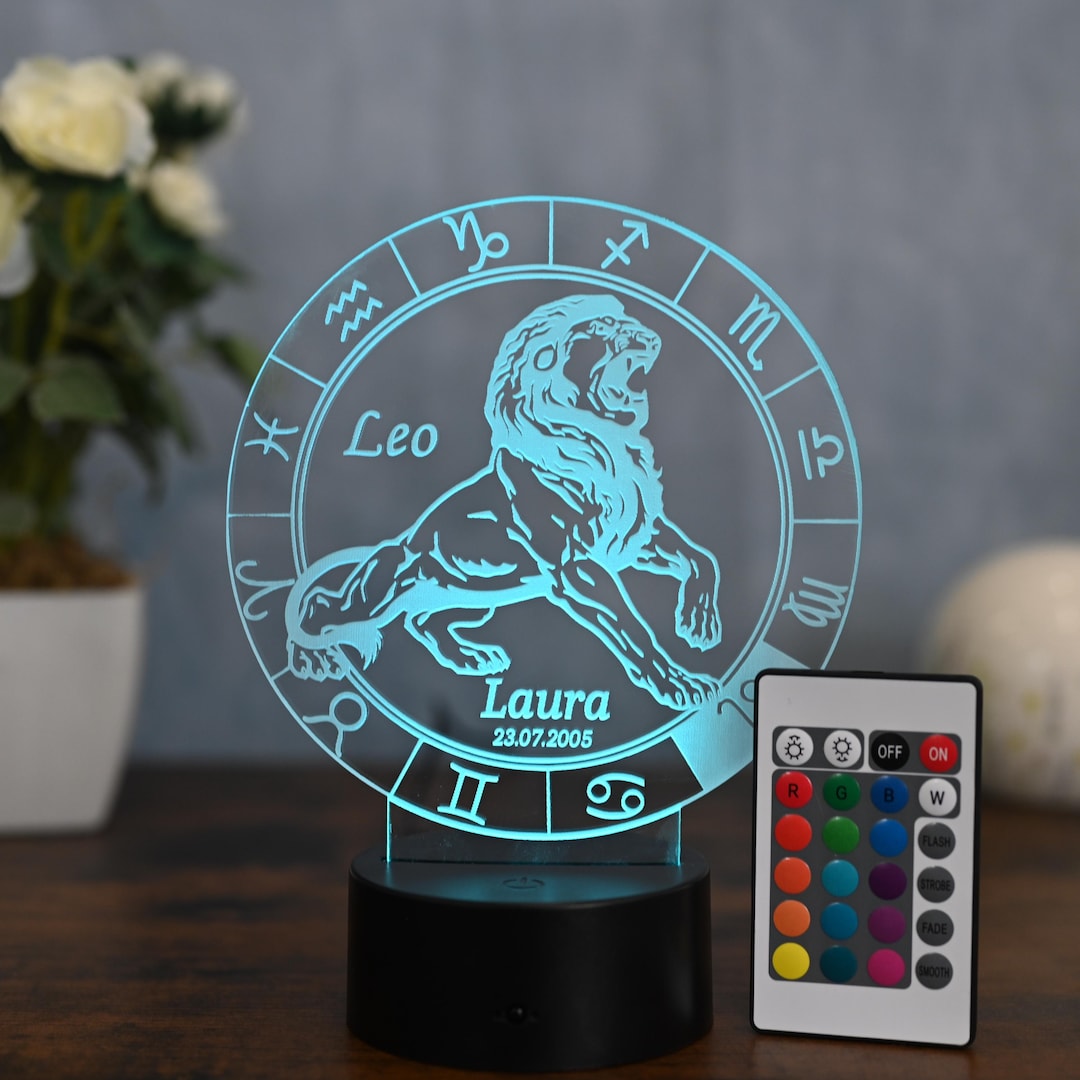 Personalized Leo Star Sign Lamp - LED Night Light With Engraving ...