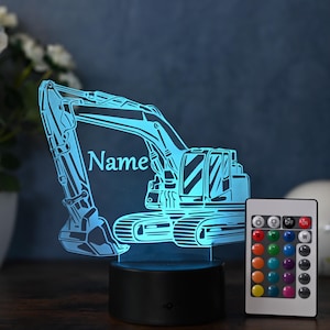 Personalized LED excavator, gift idea as night light for boys, as excavator decoration with desired name