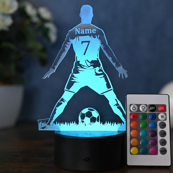 Lámpara de fútbol personalizada como idea de regalo de fútbol, pose de celebración de gol orgullosa, lámpara de mesa LED, luz nocturna, decoración del hogar