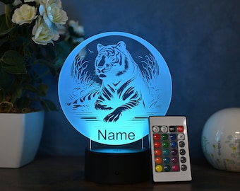 Personalized LED tiger lamp - gift for tiger lovers, decoration, dimmable, with remote control and touch operation