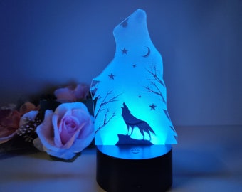 Lampe LED Wolf - Lampe de table faite à la main avec un design unique pour une atmosphère chaleureuse, cadeau parfait pour les amoureux des animaux