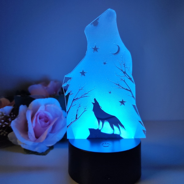 Wolf LED Lampe - Handgefertigte Tischlampe mit einzigartigem Design für gemütliche Atmosphäre, Perfektes Geschenk für Tierliebhaber