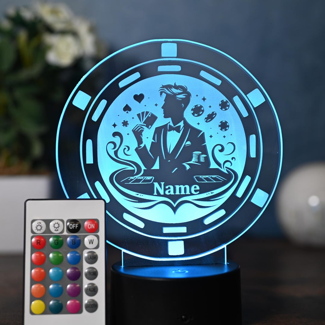 Personalized LED Poker Lamp the Perfect Gift for Poker Players, Card
