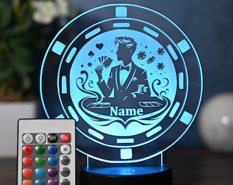 Personalized LED Poker Lamp - The perfect gift for poker players, card player decoration for poker night