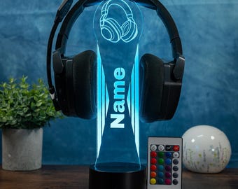 Soporte para auriculares LED personalizado, decoración para gamers, idea de regalo para gamers y aficionados a los videojuegos.