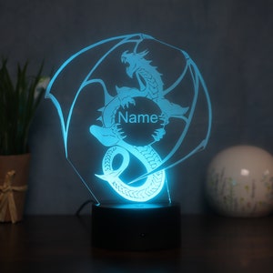 Personalized dragon LED lamp gift idea for dragon fans, gift for dragon lovers. Night light dragon decoration