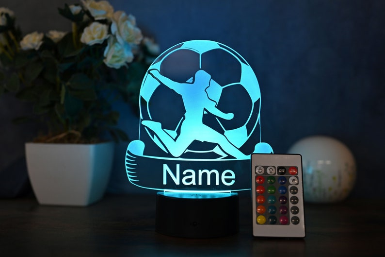 Personalized Soccer Lamp Unique Bedroom Night Light and Home Decor Gift for Kids and Soccer Fans image 1