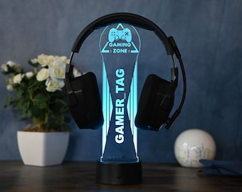 Personalized LED headphone holder, gaming decoration gift idea for gamers and gamblers