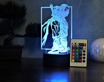 Samurai swordsman decoration for gamer and anime fans as table lamp and night light