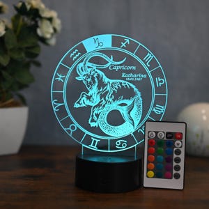 Personalized Capricorn star sign lamp - LED night light with engraving, horoscope gift & astrology decoration