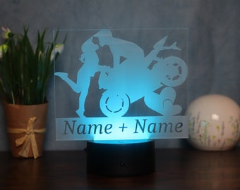Lampe de table LED personnalisée pour les fans de moto, cadeau couple moto, comme décoration ou veilleuse
