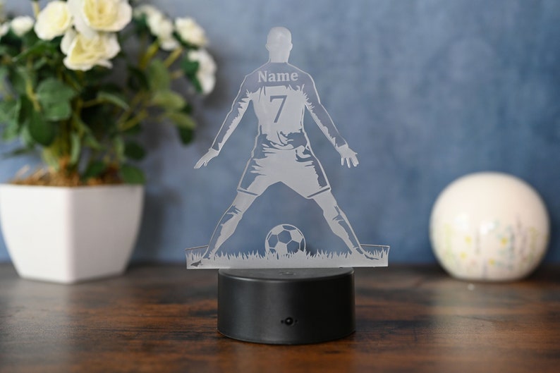 Personalized soccer lamp gift idea for soccer players kids and adults lamp as night light, table lamp, home decoration image 7