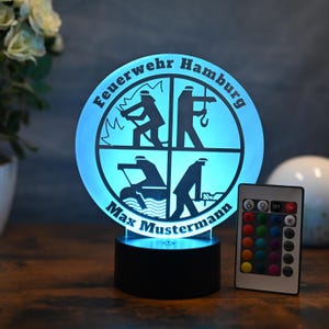 Personalized firefighter LED table lamp Ideal gift for firefighters or as a children&#39;s night light.