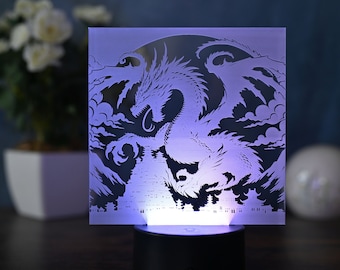Magical dragon LED table lamp: Japanese art and dynamic dragon lighting for fantasy decorations and collectibles