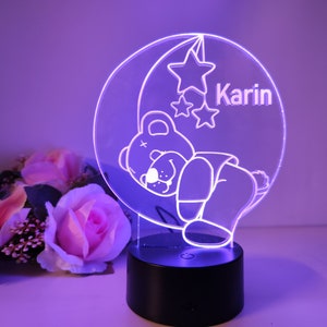 Personalized kids and baby night light/sleep light with teddy bear and stars design image 4