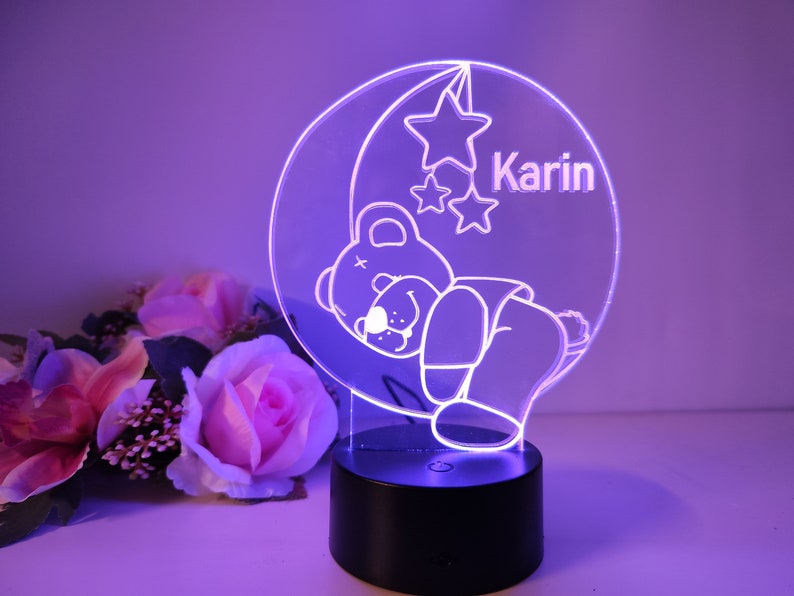 Personalized kids and baby night light/sleep light with teddy bear and stars design image 4