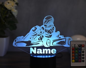 Lampada da tavolo a LED personalizzata a forma di go-kart, perfetta per qualsiasi stanza. Un regalo ideale per gli appassionati di sport motoristici, i bambini e come elemento decorativo.
