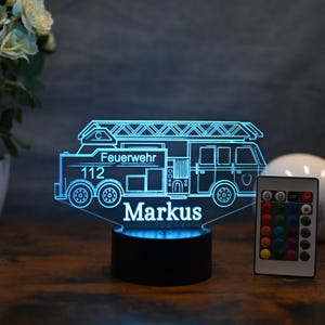 Personalized fire department car LED table lamp Ideal gift for firefighters or as a children&#39;s night light