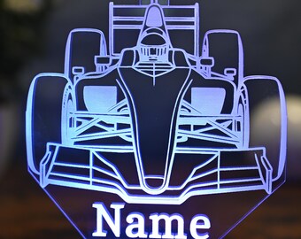 Lampe Voiture F1 Formule 1 16 Couleurs Personnalisable - Veilleuse 3D Avec Nom Ou Message - Décoration Chambre Automobile
