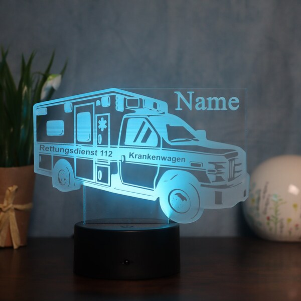 Personalisierte LED-Tischlampe Krankenwagen-Design Geschenk für Krankenschwestern und Sanitäter Rettungswagen Dekoration