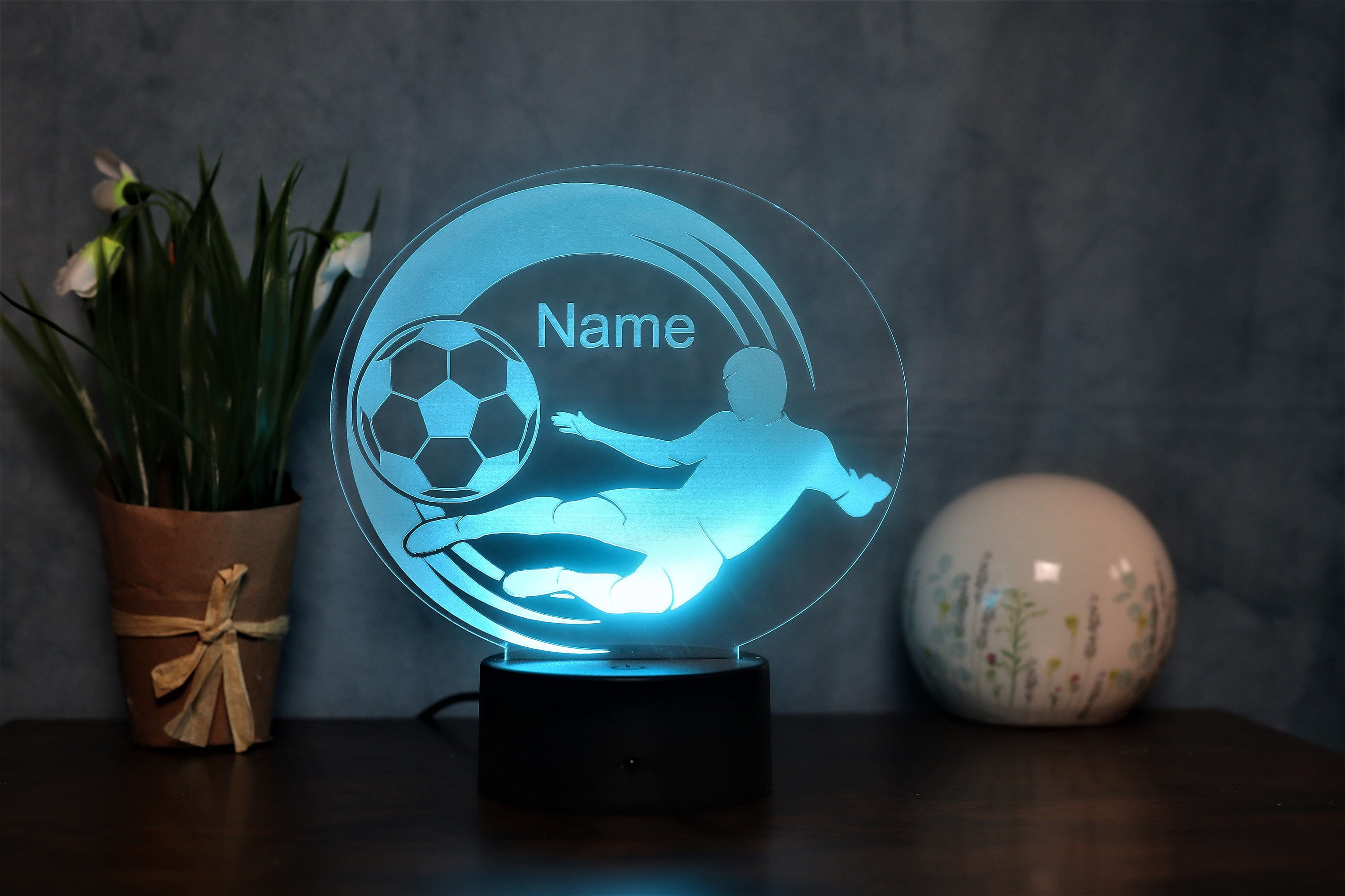 Personalized Soccer Lamp - Unique Bedroom Night Light and Home Decor Gift for Kids and Soccer Fans