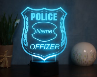 Police de nuit LED personnalisée Cadeau parfait pour les fans de police, badge de police LED