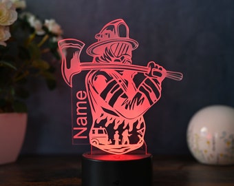 Personalized firefighter LED table lamp Ideal gift for firefighters or as a children's night light.