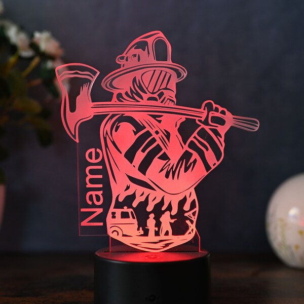 Personalized firefighter LED table lamp Ideal gift for firefighters or as a children's night light.