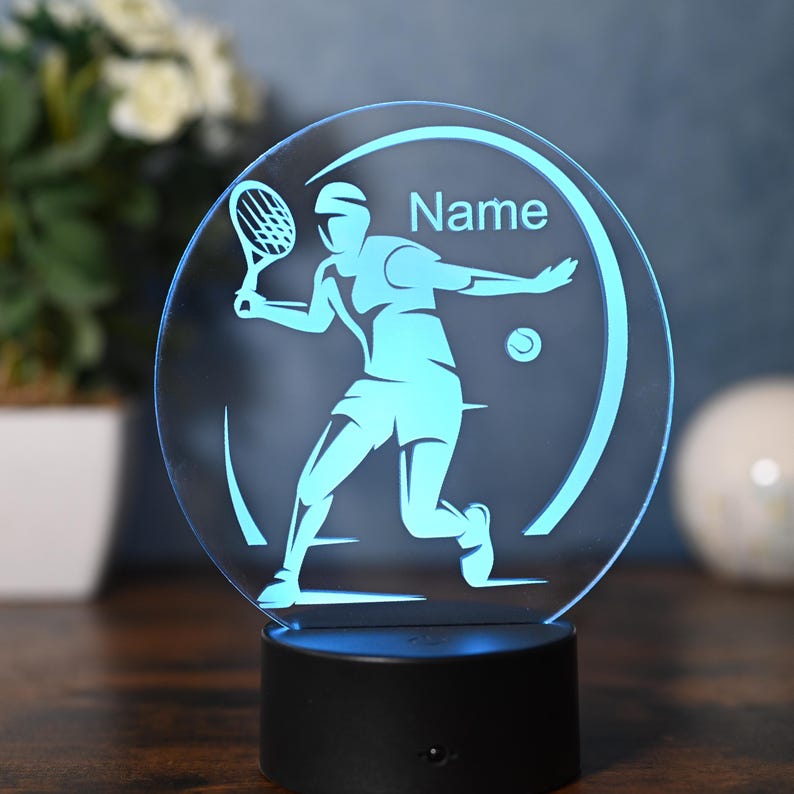 Personalized tennis gift idea, living room, bedroom, kids room decoration as table lamp and night light image 6