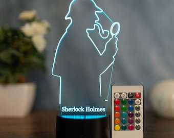 Sherlock Holmes Lamp LED Night Light, Detective Gift for Mystery and Book Fans, Crime Novel Decor Lamp
