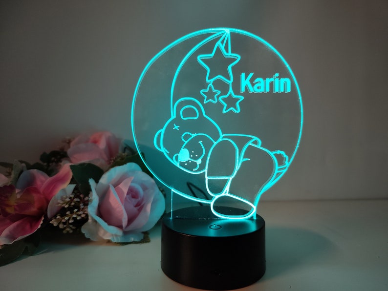 Personalized kids and baby night light/sleep light with teddy bear and stars design image 1