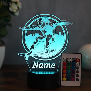 Personalized skateboarder lamp - LED skateboard night light with name, gift for skaters & men