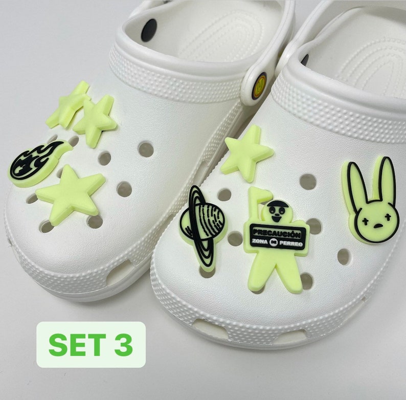 Bad Bunny Croc Charms Side Logo Covers. Glow in the Dark Etsy