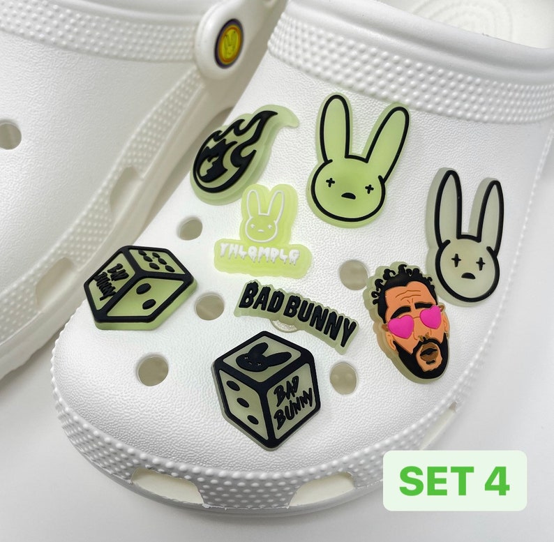 Bad Bunny Croc Charms Side Logo Covers. Glow in the Dark Etsy