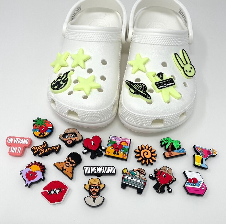 Bad Bunny Croc Charms + Side Logo Covers. Glow in the Dark Charms - Un Verano Sin Ti Charms 