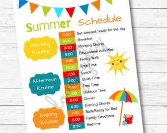 Kids Summer Chore Chart, summer chore list, summer schedule, summer daily checklist, editable summer chore checklist, custom chore chart