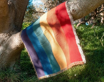 Freelufts Rainbow Pride 50"x60" Woven Blanket - Use it as a Picnic Blanket, Throw Blanket, or Wall Tapestry