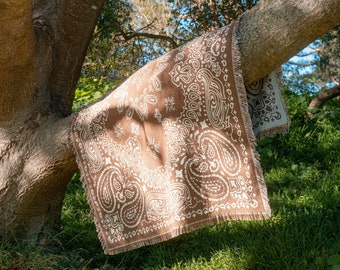 Freelufts Brown Paisley 60"x80" Woven Blanket - Use it as a Picnic Blanket, Throw Blanket, or Wall Tapestry