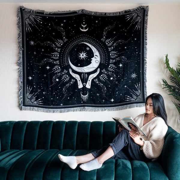 artisséSURONE Woven Black and White/Sun and Moon Tapestry Wall Hanging Blanket - Use it as a Picnic Blanket, Throw Blanket, or Wall Tapestry