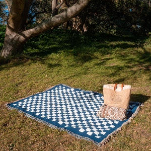 Freelufts Blue Checkered 60x80 Woven Blanket Use it as a Picnic Blanket, Throw Blanket, or Wall Tapestry image 7