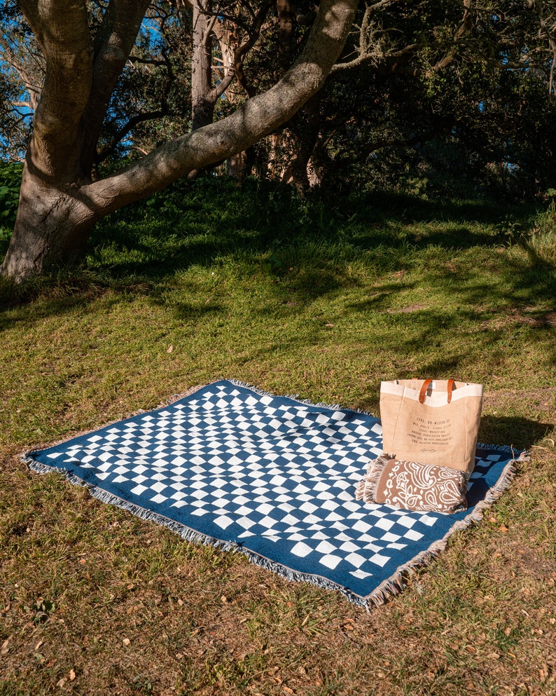 Freelufts Blue Checkered 60x80 Woven Blanket Use it as a Picnic Blanket, Throw Blanket, or Wall Tapestry image 7