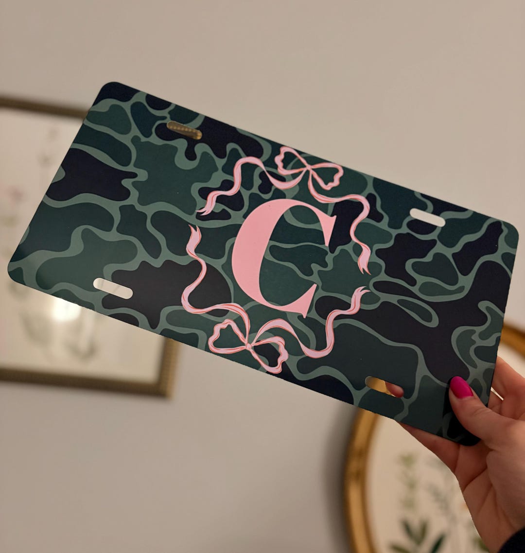Camo Monogram Letter With Bow License Plate - Etsy
