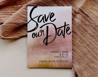 Burnt Orange and Rust save the date, terracotta save the date, desert theme save the date, brown and orange save the date