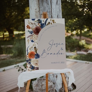 Indigo and Rust Wedding Sign, terracotta floral sign, orange and blue wedding sign, terracotta indigo wedding sign