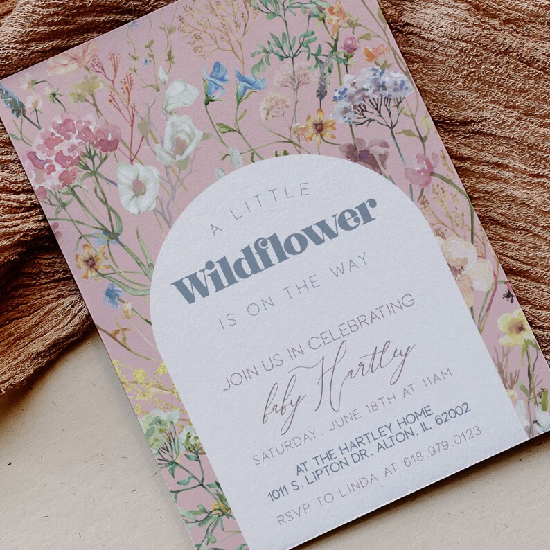 Wildflower Baby Shower Invitation Template Spring Theme Baby Etsy