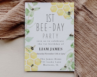 First Bee-Day Party Invitation Template (Digital Download)