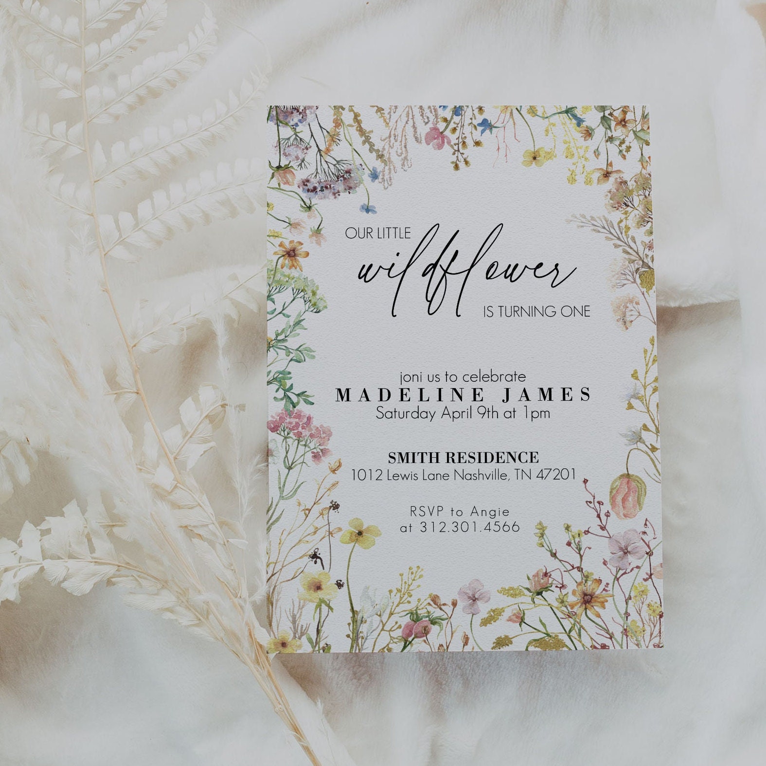 Wildflower Invitations With Envelopes (20 Count) - Floral Boho Garden Theme  For Bridal Shower, 1st Birthday, Adult Birthday, Brunch or Baby Shower