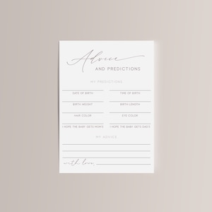 Carte de conseils et de prédictions, douche de bébé neutre de conseils et de prédictions, modèle de carte de prédictions